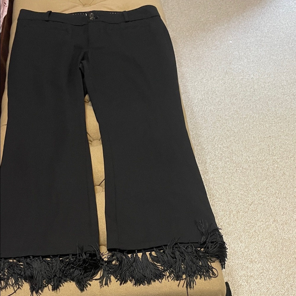 Anthropologie Black Wide-Leg Fringe Hem Pants